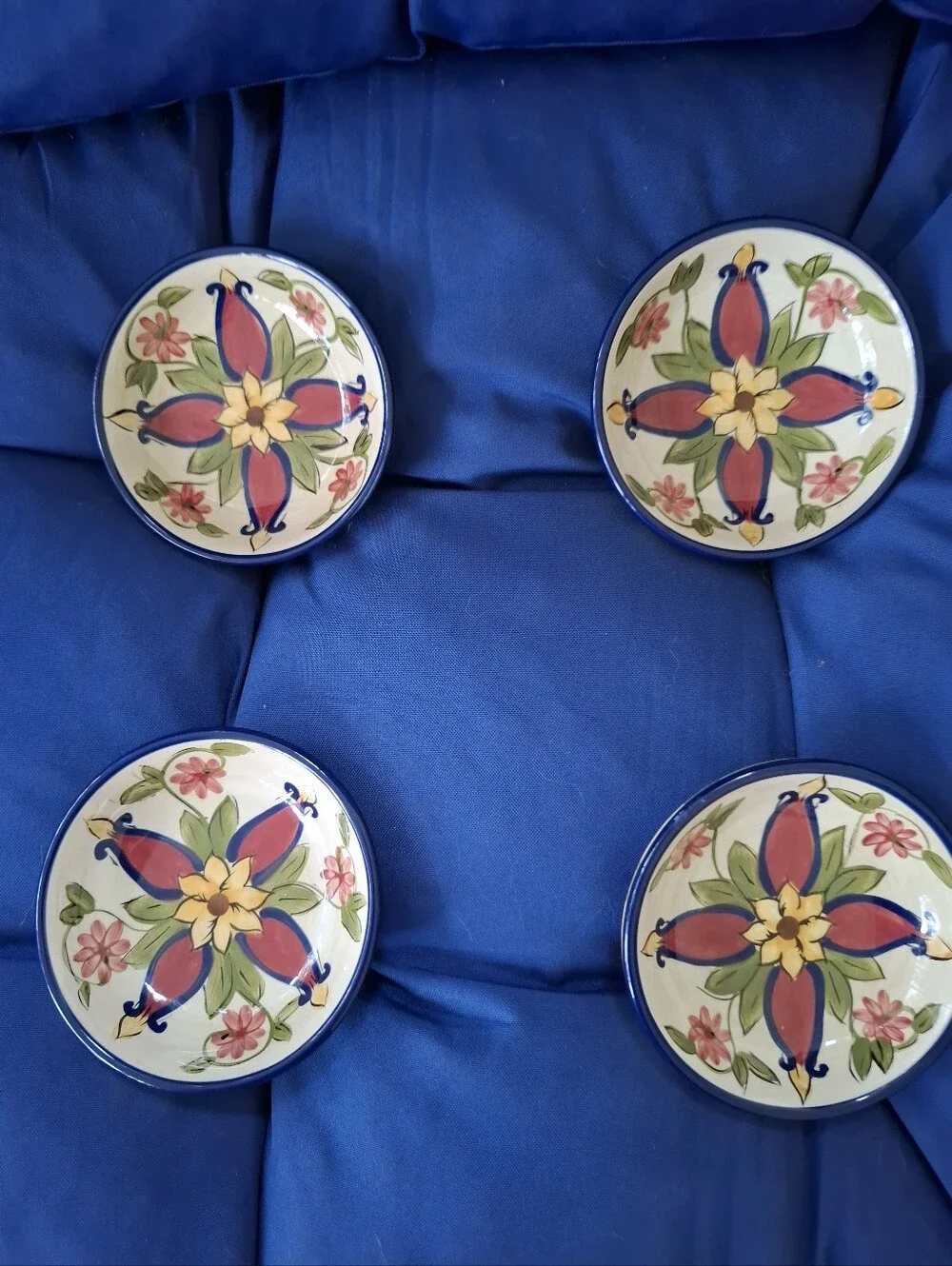 Pier 1 Vallarta Individual Dip Bowls/Dishes, Handpainted, Earthenware Set Of 4